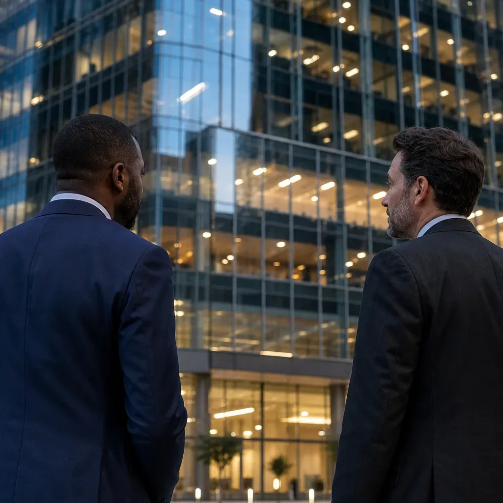 A recently delivered Class A Austin office building with a glass curtain wall is seen from the street