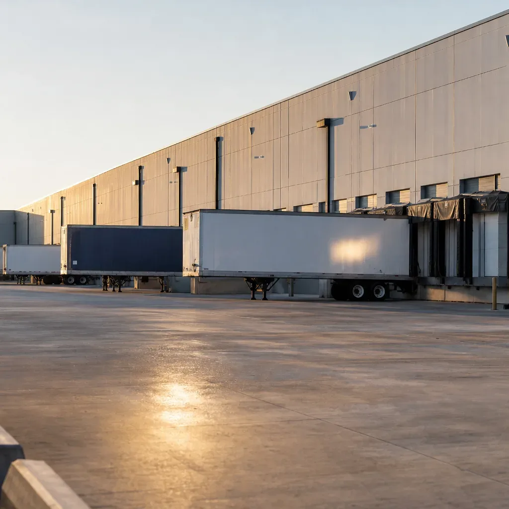 A newly constructed tilt-wall industrial building sits on a cleared northeast Austin site