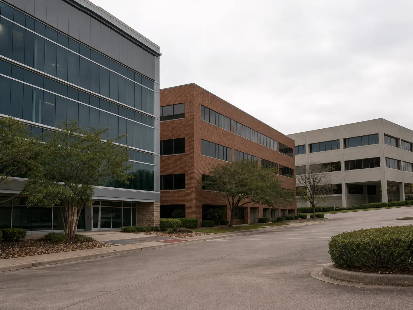 An open-plan office floor with exposed ceiling structure sits vacant in an Austin mid-rise