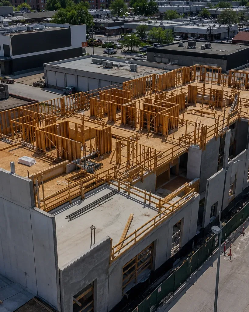 A light industrial flex building sits along an East Austin commercial corridor within a designated Opportunity Zone census