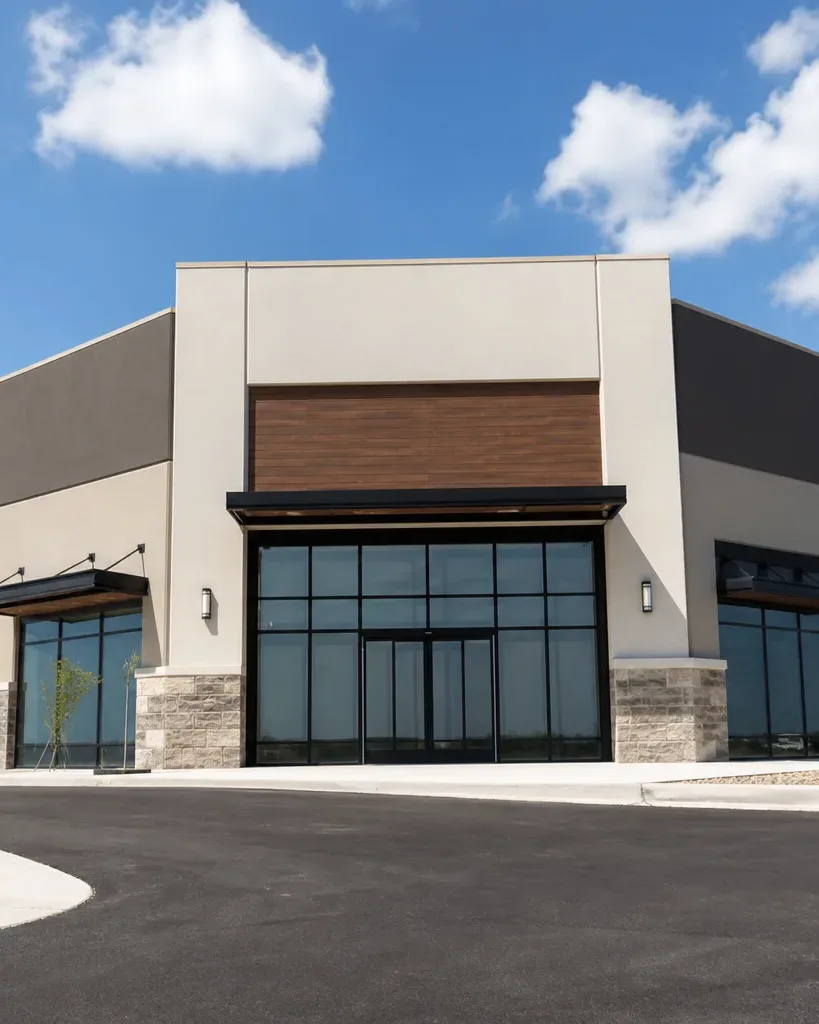 A property investor examines a newly completed Austin mixed-use building from the street