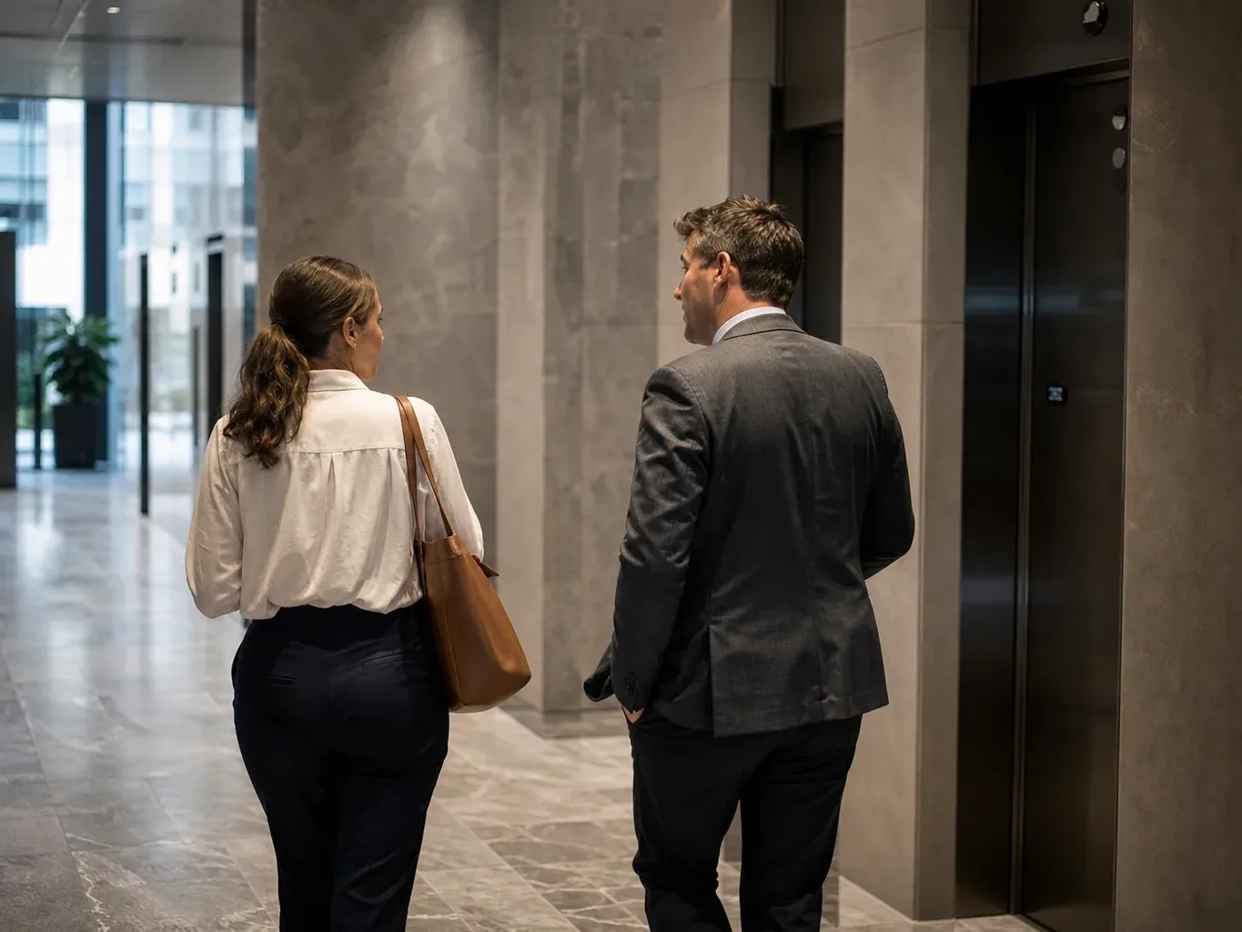 A tenant representative broker and a business owner stand at the center of a vacant Austin office suite