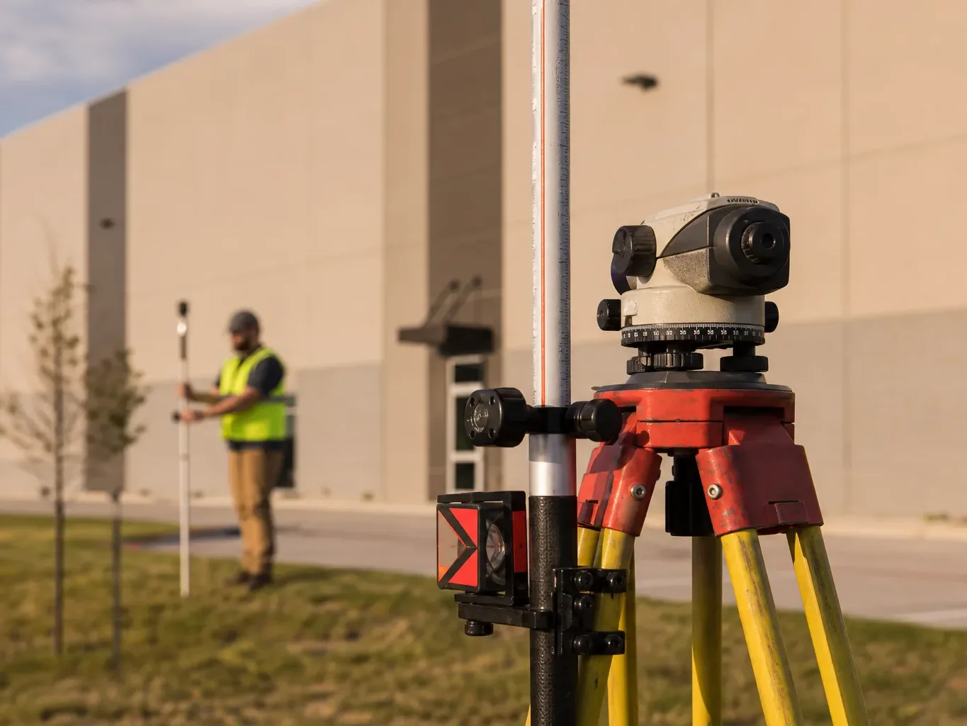 The exterior perimeter of an Austin commercial property is seen from its surveyed boundary