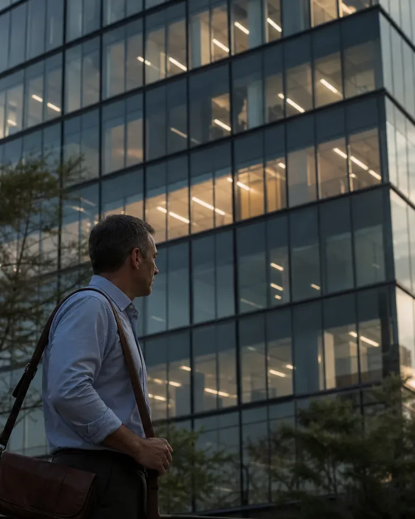 A partially occupied Austin office building is seen from the street