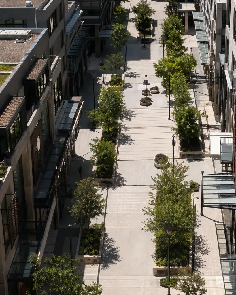 A North Austin mixed-use retail corridor is seen from street level