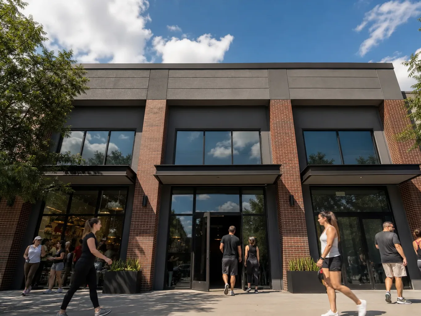 A neighborhood strip center along an Austin inner-ring commercial corridor sits at street level